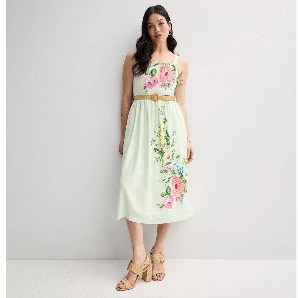 Maison Tara Womens Floral Rafia Dress Size 10 With Pockets